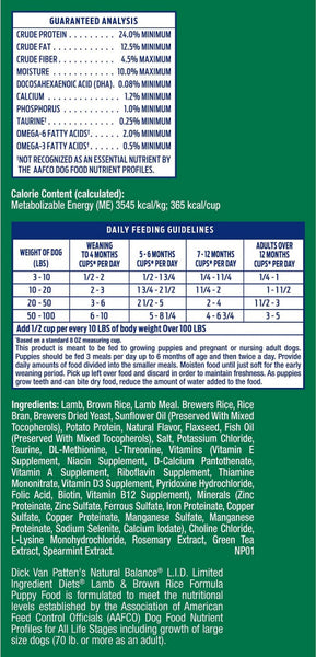 Natural Balance L.I.D. Limited Ingredient Diets Lamb & Brown Rice Puppy Formula Dry Dog Food