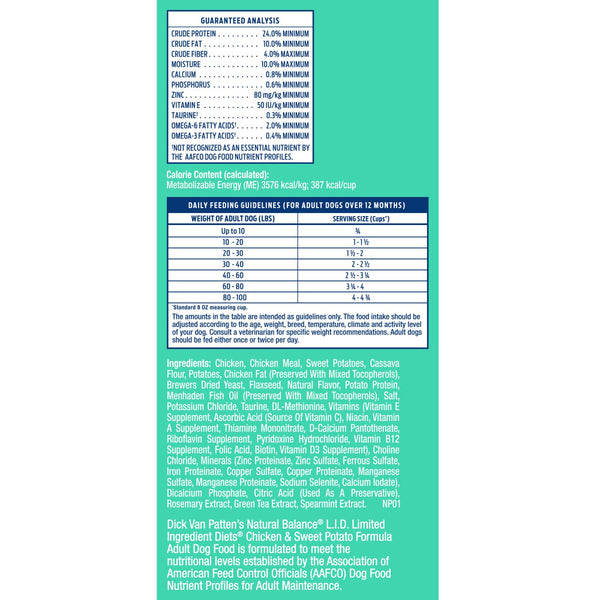 Natural Balance L.I.D. Limited Ingredient Diets Adult Grain Free Sweet Potato & Chicken Dry Dog Food