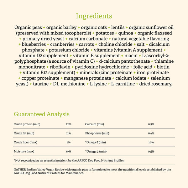 Petcurean Gather Endless Valley  Vegan Recipe with Organic Peas Adult Dry Dog Food