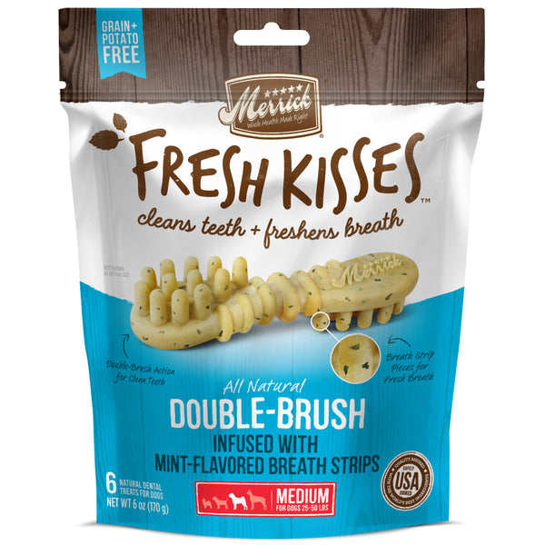 Merrick Fresh Kisses Grain Free Mint Breath Strips Medium Dental Dog Treats