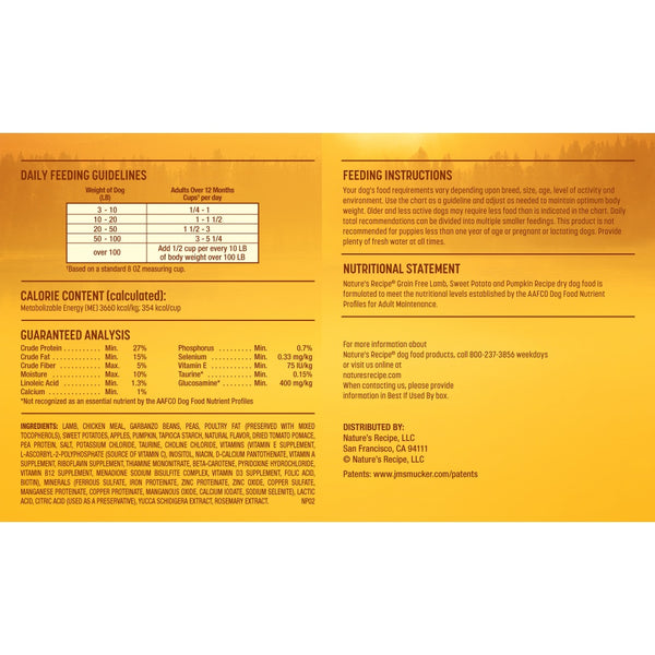 Nature's Recipe Grain Free Lamb, Sweet Potato & Pumpkin Dry Dog Food