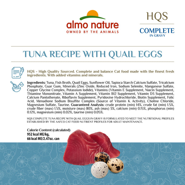 Almo Nature HQS Complete Cat Grain Free Tuna with Quail Egg In Gravy Canned Cat Food