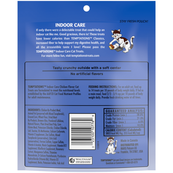 Temptations Indoor Care Crunchy and Soft Cat Treats, Chicken Flavor Cat Treats